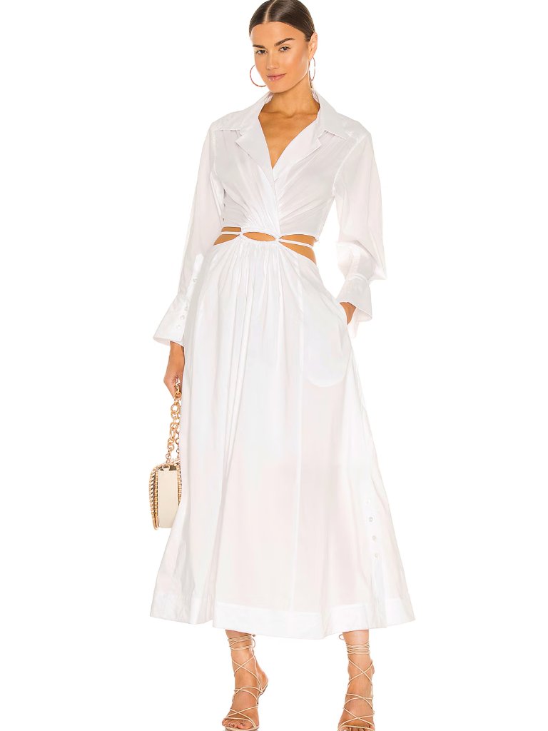 New Simkhai Signature Alex Pleated Cut Out Shirt Dress White Poplin Maxi Midi Xs